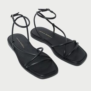 Loeffler Randall Noor Black Leather Flat Sandal
